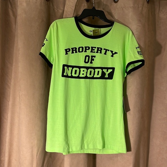 Tops - Yellow green T-shirt with black lettering